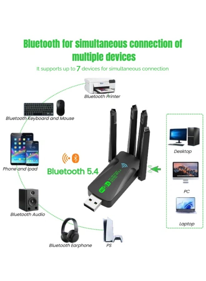  أورا سيليكت مهايئ USB WiFi6 بلوتوث - 900 ميجابت في الثانية ثنائي النطاق 2.4 جيجا هرتز/5 جيجا هرتز مستقبل خارجي للشبكة اللاسلكية، بلوتوث 5.4، 4 هوائيات خارجية، للكمبيوتر الشخصي/سطح المكتب/ الكمبيوتر المحمول، ويندوز 10/11، التوصيل والتشغيل - Image 4